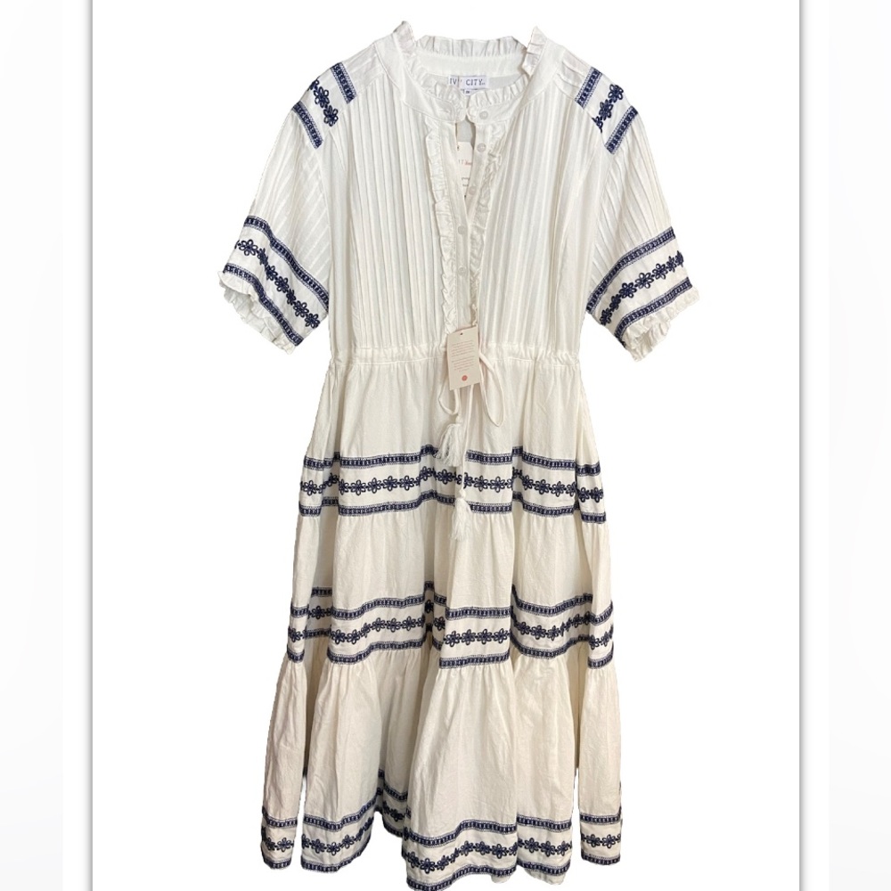 NWOT Ivy city santorini embroidered ruffled maxi dress 2X